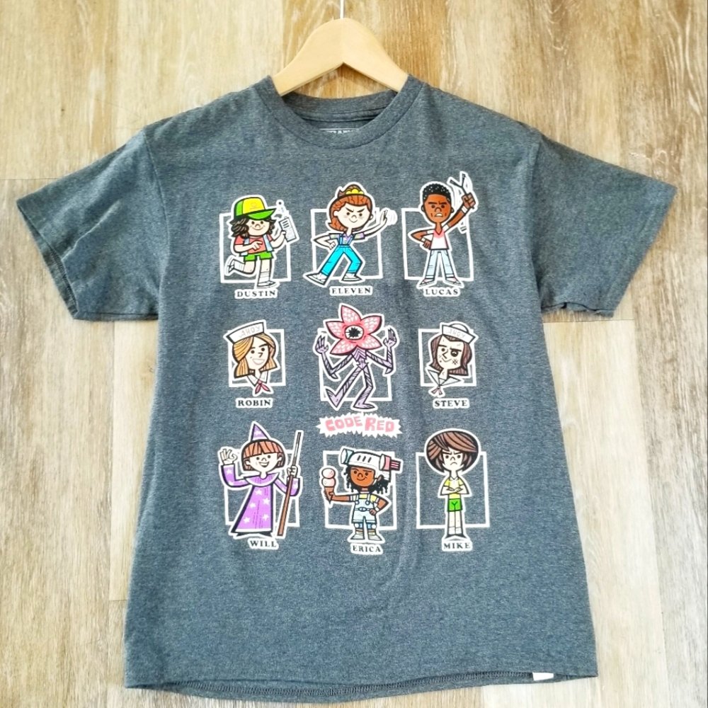 Stranger Things Boys Short Sleeve Graphic T-Shirt Charcoal Gray Size Med NWOT